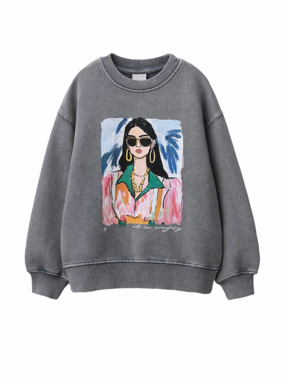 ZARA Washed Effect Doll Print Sweatshirt 8-9 Years Girls